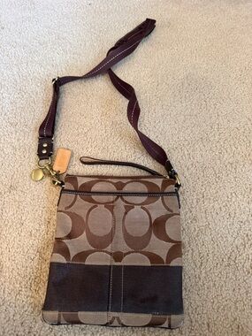 Coach Brown Signature Jacquard Crossbody with Dark Brown Trim